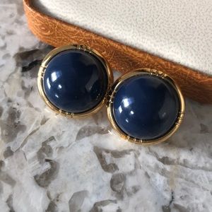 Navy and gold pierced earrings
